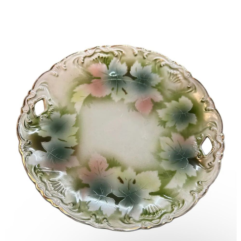 1930s Weimar Germany Porcelain Cake Plate Leaf‎ Gold Trim Cottage Grandma